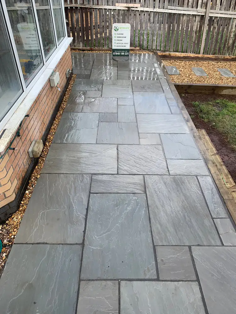 Grey patio slabs path